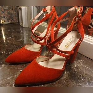 Elegant Red Strappy 4" Block Heels
